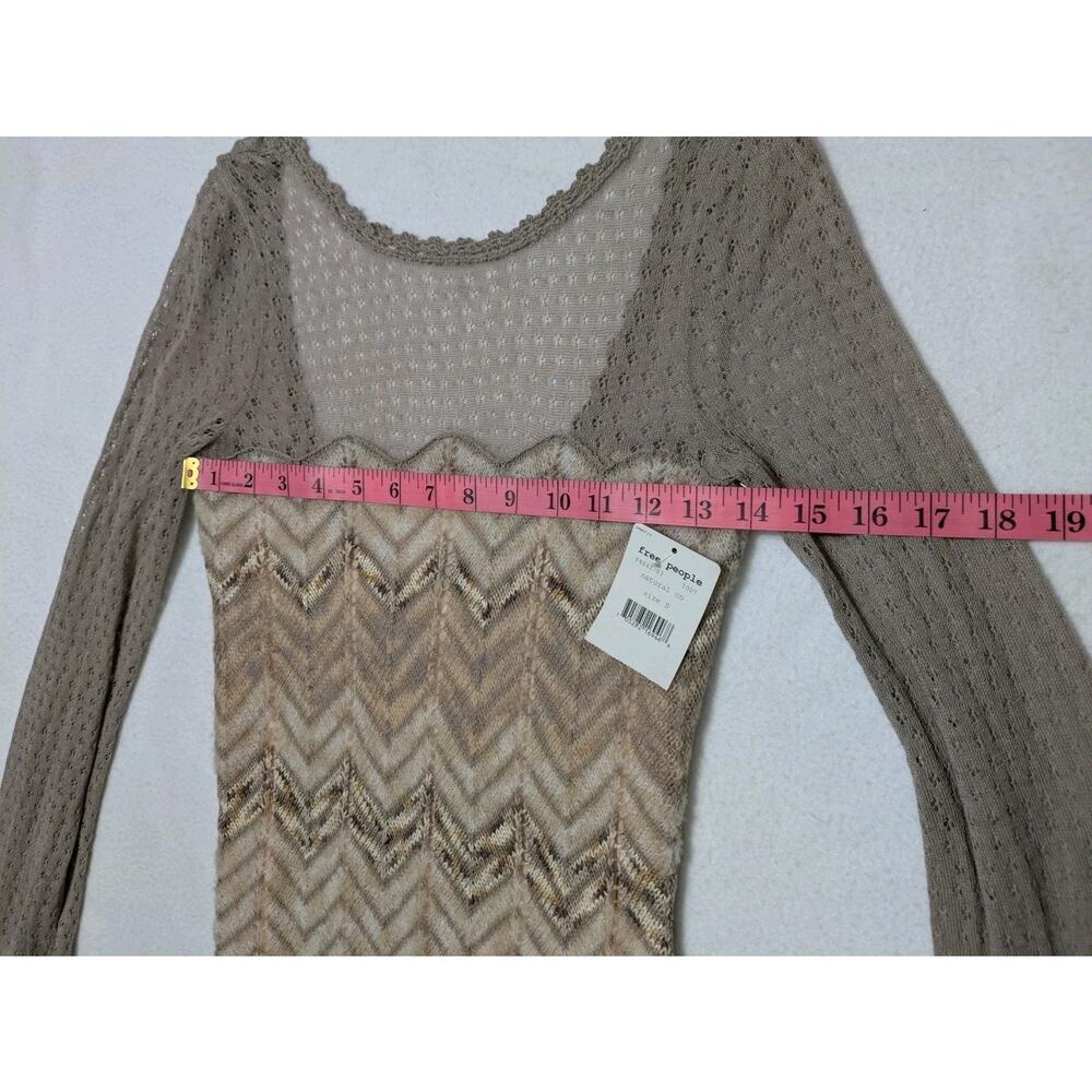 FREE PEOPLE Beige Soft Sweater Dress Short Knit Long Bell Sleeves Academia Sheer - Picture 13 of 16